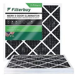 Filterbuy 18x18x1 Air Filter MERV 8 Odor Eliminator (3-Pack), Pleated HVAC AC Furnace Air Filters Replacement With Activated Carbon (Actual Size: 17.50 X 17.50 X 0.75 Inches)