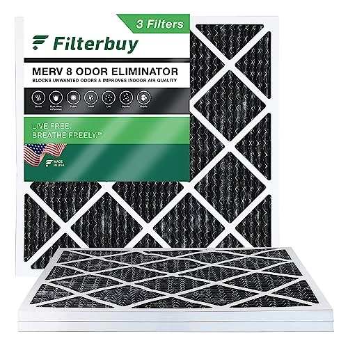 Filterbuy 18x18x1 Air Filter MERV 8 Odor Eliminator (3-Pack), Pleated HVAC AC Furnace Air Filters Replacement With Activated Carbon (Actual Size: 17.50 X 17.50 X 0.75 Inches) 3 Filterbuy 18x18x1 Air Filter MERV 8 Odor Eliminator (3-Pack), Pleated HVAC AC Furnace Air Filters Replacement With Activated Carbon (Actual Size: 17.50 X 17.50 X 0.75 Inches)
